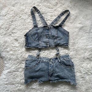 Denim Crop Top and Shorts Set